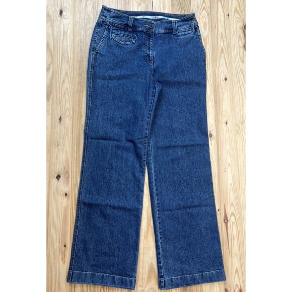 VTG Y2K Duck Head Jeans Women 8 Slash Pocket Wide Leg Denim Trousers Stretch - Picture 1 of 5